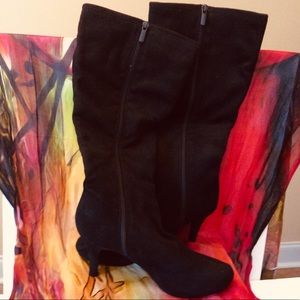 Black Suede Calf High Boots with Side Zipper
